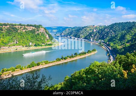 Lorelei mountain Aussichtspunkt in der Nähe der St. Goarshausen Stadt in Rheinland-Pfalz, Deutschland Stockfoto