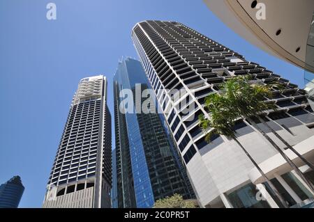 Moderne Hochhäuser am Eagle Street Pier Fluss in Brisbane CBD-Queensland-Australien Stockfoto