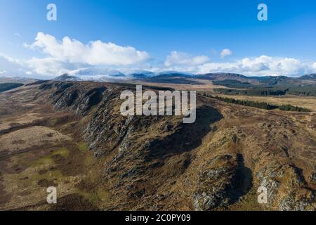 Luftaufnahme der Clints oder Dromore und Cairnsmore der Flotte, Galloway Hills, nahe Gatehouse of Fleet, Dumfries & Galloway, Schottland Stockfoto