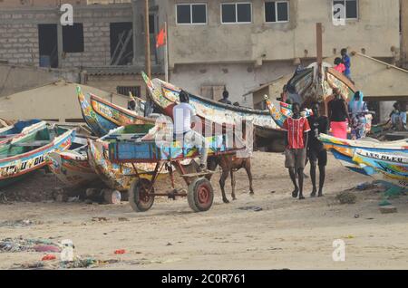 Ein Pferdewagen in Yoff Beach, einem bevölkerungsreichen Küstenviertel in Dakar, Senegal Stockfoto