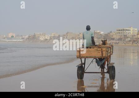 Ein Pferdewagen in Yoff Beach, einem bevölkerungsreichen Küstenviertel in Dakar, Senegal Stockfoto