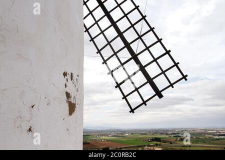 Detail der traditionellen Windmühle in Castilla La Mancha, Spanien Stockfoto