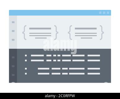 Bildschirm der Anwendung der Softwareumgebung mit isoliertem Symbolvektor für flache Codes. Stock Vektor