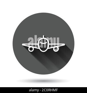 Ebenensymbol in flacher Ausführung. Flugzeug Vektor Illustration auf schwarzem runden Hintergrund mit langen Schatten-Effekt. Flight Airliner Circle Button Business Conce Stock Vektor