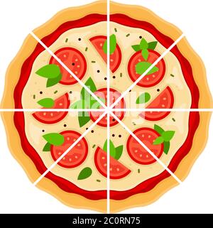 Pizza Margarita in Stücke geschnitten flache Symbol Vektor isoliert Stock Vektor