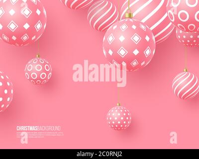 Weihnachten rosa Hintergrund mit Kugeln. Stock Vektor