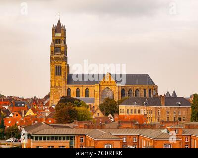 Blick auf Sint-Salvatorskathedraal oder die Kathedrale des Heiligen Erlösers, Altstadt von Brügge, Belgien Stockfoto