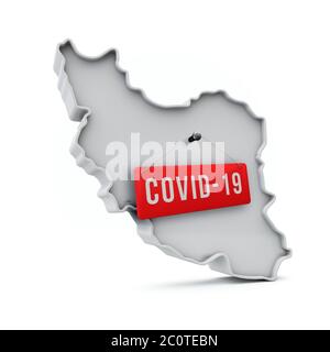 Iran Einfache 3D-Karte mit covid-19 Red Label 3D Rendering. Stockfoto