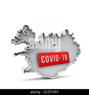 Island Einfache 3D Karte mit covid-19 Red Label 3D Rendering. Stockfoto