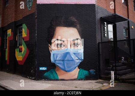 Graffiti-Kunstwerke von Graffiti Life on a Wall in Shoreditch, East London während der Covid-19 Pandemie 2020. Stockfoto