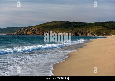 Wilde und einsame Playa de Rostro, Costa da morte , Finisterre, Provinz A Coruña, Galicien, Spanien Stockfoto