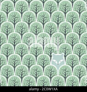 Wolf in a forest seamless pattern. Vector design background. Stock Vektor