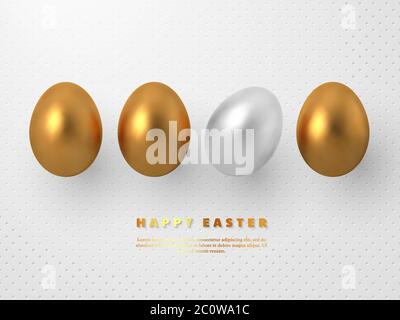 3d metallic goldene und weiße Eier. Stock Vektor