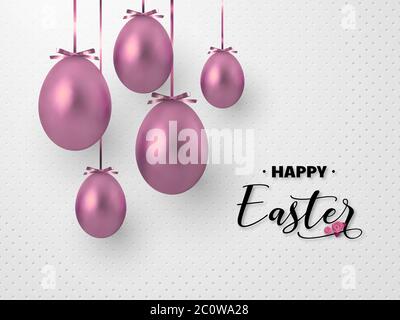 3d metallic Rose goldene Eier hängende Folie Bogen. Stock Vektor