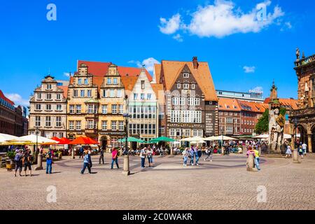 BREMEN, Deutschland - Juli 06, 2018: Marktplatz oder den Marktplatz in der Altstadt von Bremen, Deutschland Stockfoto