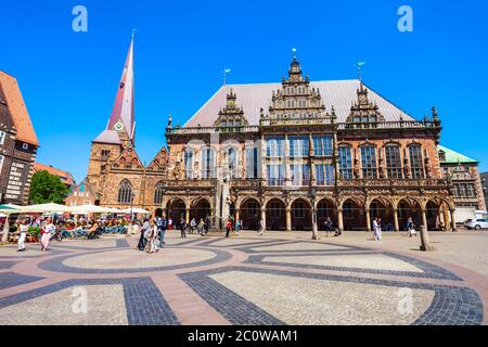 BREMEN, Deutschland - Juli 06, 2018: Bremer Rathaus oder Rathaus in der Altstadt von Bremen, Deutschland Stockfoto