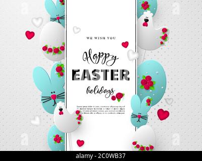 3d-Papier Akt Ostern Urlaub Design. Stock Vektor