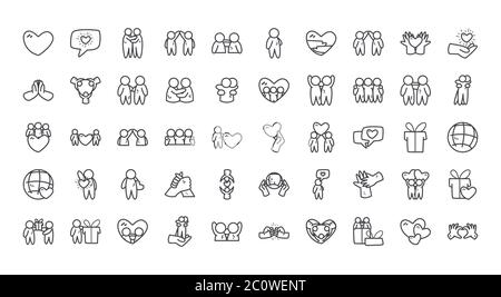 Avatare Personen Freunde Linie Stil Symbol Set Design der Freundschaft und Liebe Thema Vektor Illustration Stock Vektor