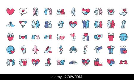 Avatare Personen Freunde Linie und füllen Stil Icon Set Design der Freundschaft und Liebe Thema Vektor Illustration Stock Vektor