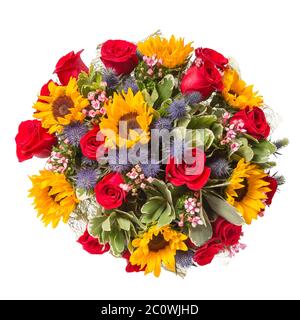 Blumenstrauß von oben Blick isoliert auf weiß Stockfoto
