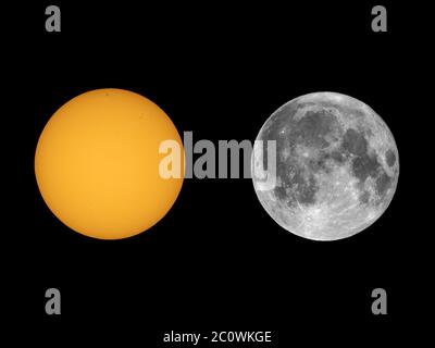 Sonne mit Sonnenflecken mit Teleskop gesehen Stockfoto