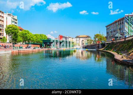 Mailand, Italien - 09 April, 2019: Die darsena künstlichen Reservoir ist in der Nähe von Porta Ticinese in Mailand in der Lombardei Region Norditaliens Stockfoto