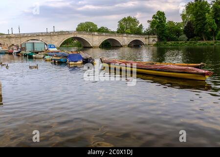Themse während der Hochflut an der Richmond Bridge, Richmond upon Thames, Großbritannien Stockfoto