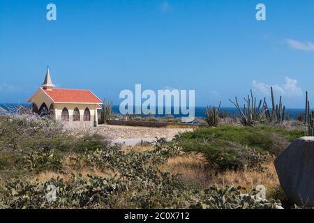 Alto Vista Chapel an einem sonnigen Tag, Aruba Stockfoto