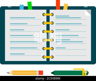 Öffnen Sie das Skizzenblock mit Farbleitern, Vektorsymbol flach isoliert Stock Vektor