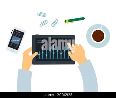 Flaches Design Vektor Konzept der kreativen Bürofläche, Arbeitsplatz. Stock Vektor