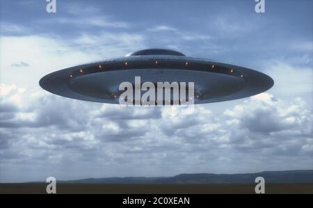 Unbekanntes Flugobjekt (UFO), Illustration. Stockfoto