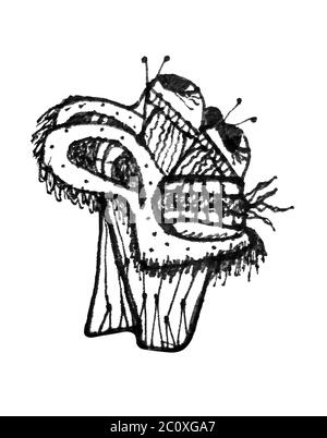 Schwarz / weiß Bleistiftzeichnung Raster Illustration Fantasy Monster Kopf in Seitenansicht erschossen in weißen Hintergrund isoliert. Stockfoto