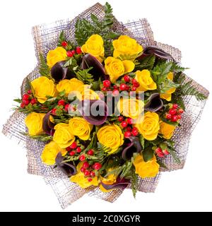 Blumenstrauß von oben Blick isoliert auf weiß Stockfoto