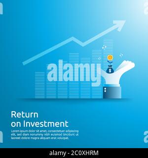 Return on Investment ROI-Konzept. Business Growth Pfeile zum Erfolg. Dollar Geldbeutel auf großen Investor Hand. Chart Gewinn erhöhen. Finanzstreckung Stock Vektor