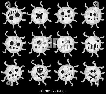 Virus Ball winzige runde Zeichen schwarz und weiß Cartoon Design Element gesetzt, isolierte Vektor, horizontal Stock Vektor