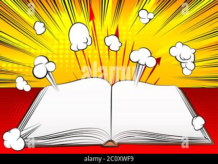 Nahaufnahme Illustration von geöffneten Lehrbuch mit leeren Seiten - Comic-Stil, Cartoon-Vektor illustriert. Stock Vektor