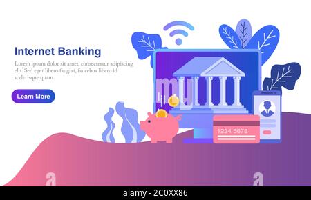 Internet-Banking-Services. Modernes flaches Design Konzept der Web-Seite Design mit floralen Element. Stock Vektor