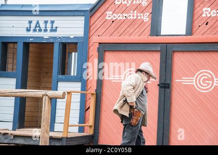 Wild West Gun Fight Show am Grand Canyon Bahnhof in Willams, Arizona Stockfoto