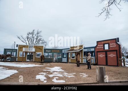 Wild West Gun Fight Show am Grand Canyon Bahnhof in Willams, Arizona Stockfoto