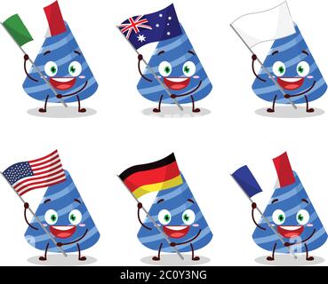 Party Hut Cartoon Charakter bringen die Flaggen der verschiedenen Länder Stock Vektor