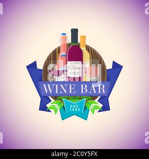 Farbe flach Weinbar Emblem Vorlage Stockfoto