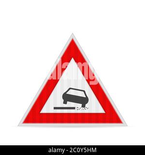 Lose Schotterstraße Schild auf weißem Hintergrund. Vektorgrafik. Stockfoto