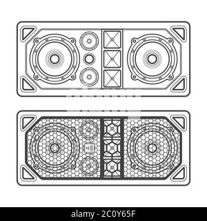 Professionelle Konzert Tour Array Lautsprecher dunkle Kontur Illustration Stockfoto