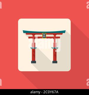Flacher Stil japan Tor torii Ikone mit Schatten Stockfoto