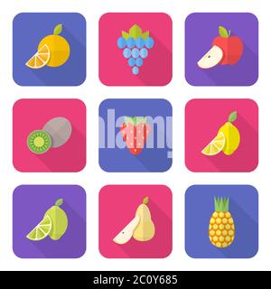 Flache Stil verschiedene Früchte Symbole Stockfoto