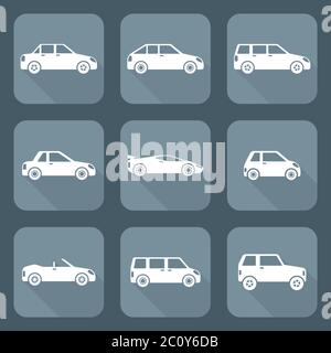 White Flat Stil verschiedenen Körper Arten von Autos Symbole Sammlung Stockfoto