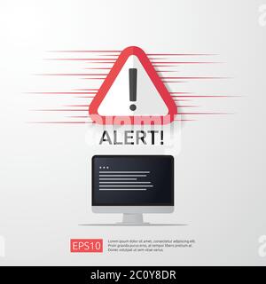 Achtung Warnung Angreifer Warnzeichen mit Ausrufezeichen auf Computer-Monitor-Bildschirm. Vorsicht Aufmerksamkeit des Internet Gefahr Symbol Symbol. Sicherheits-VPN Stock Vektor