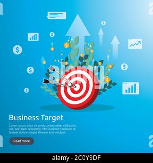 Dartboard Center Ziel. Strategie Leistung und Erfolg flaches Design. Bogenschießen Dart Ziel und Pfeil. Business-Vektor-Konzept mit Diagramm und Dollar-Symbol Stock Vektor