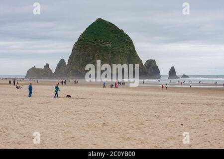 Der Haystack Rock in Cannon Beach, Oregon Stockfoto