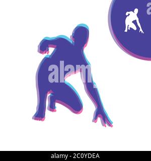 Sportler in der Startposition bereit, ein Rennen zu starten. Läufer bereit für sportliche Übungen. Sportsymbol. 3d-Vektorgrafik. Stock Vektor